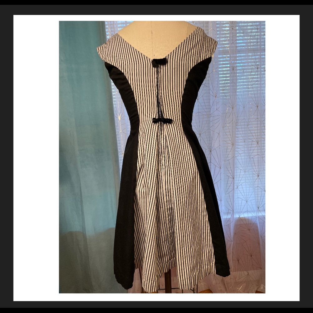 Vintage Small black white stripe bows dress VTG swing Vlv gothic beetle juice - Picture 4 of 13
